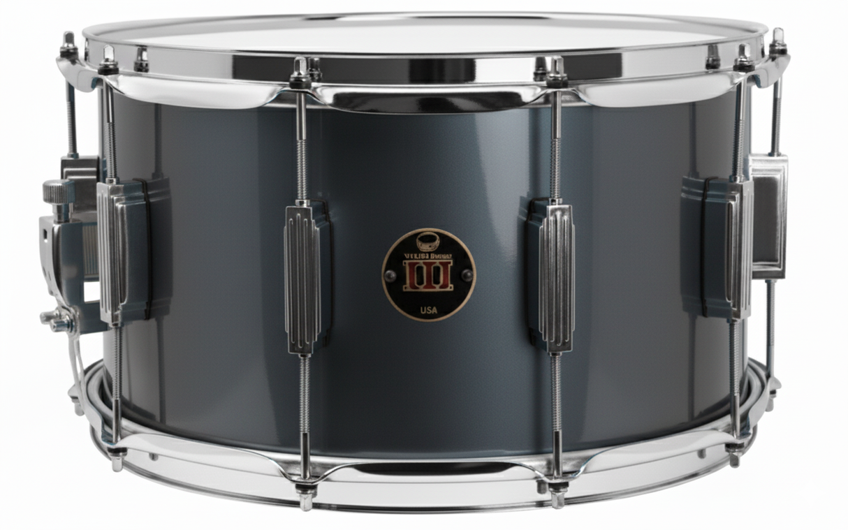 Snare drum with a glossy finish on a white background