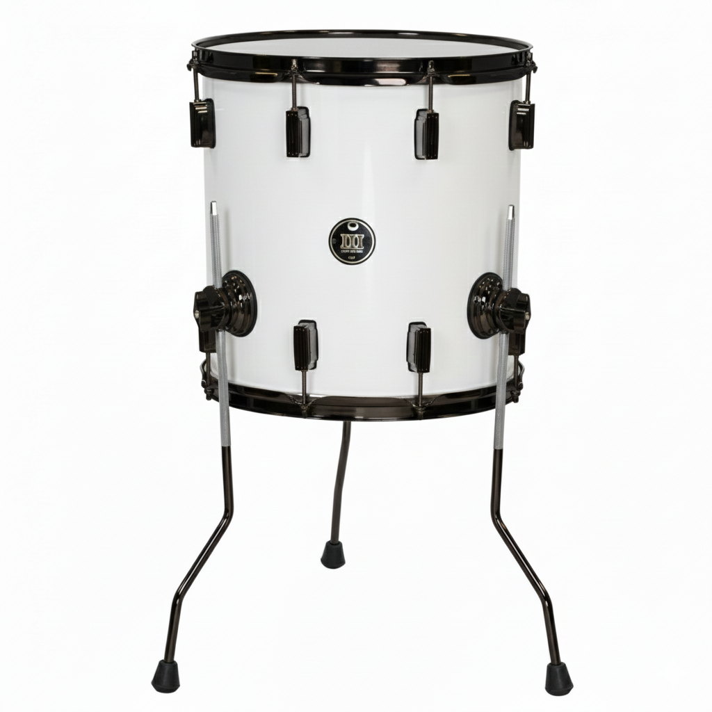 White drum with black hardware on a white background
