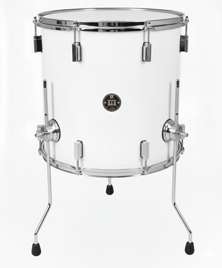White drum with chrome hardware on a white background