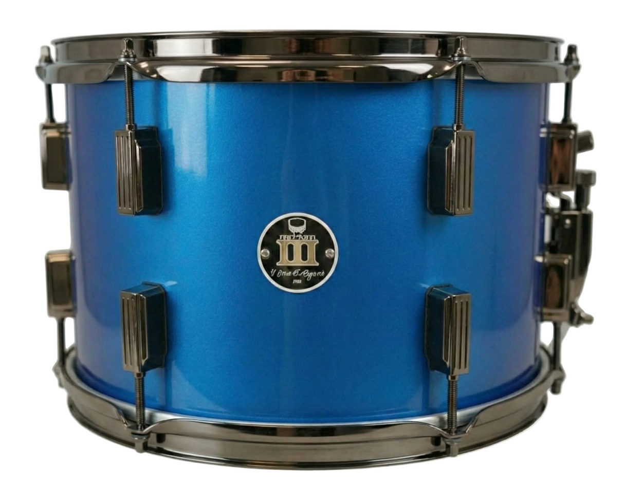 Blue drum with chrome hardware on a white background
