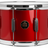 Red snare drum with chrome hardware on a white background
