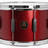 Red snare drum with chrome hardware on a white background