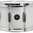 Snare drum with a white glittery finish and chrome hardware on a white background