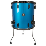 Blue drum with black hardware on a white background