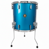 Blue drum with silver hardware on a white background