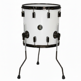 White drum with black hardware on a white background