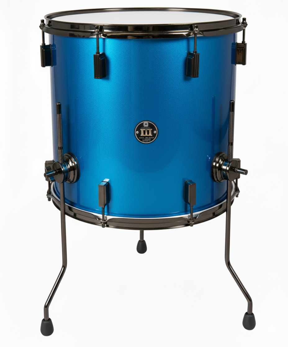 Blue drum with a brand logo on a white background
