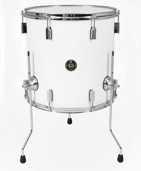 White drum with chrome hardware on a white background