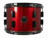 Red drum with black hardware on a white background